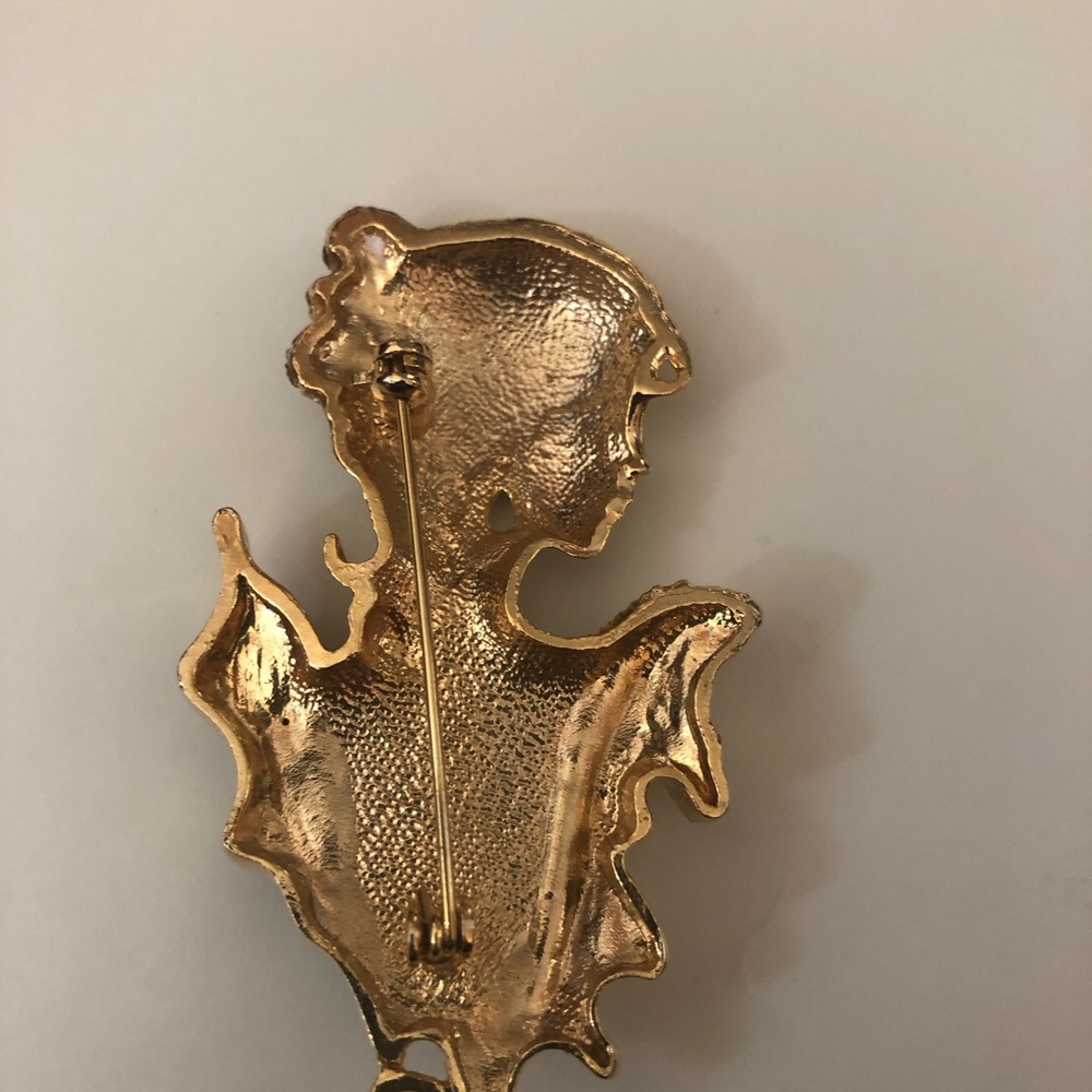 Vintage Lady Remington Lady Brooch. Gold with Jewels Decorated 3in by 1.5 in - Picture 4 of 4
